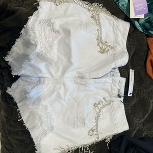 Rhinestone fringe jean shorts